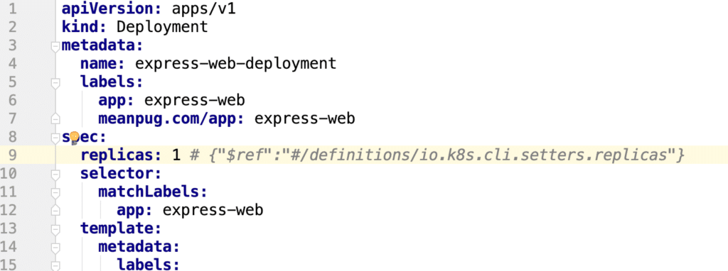Deployment manifest showing Kpt comment