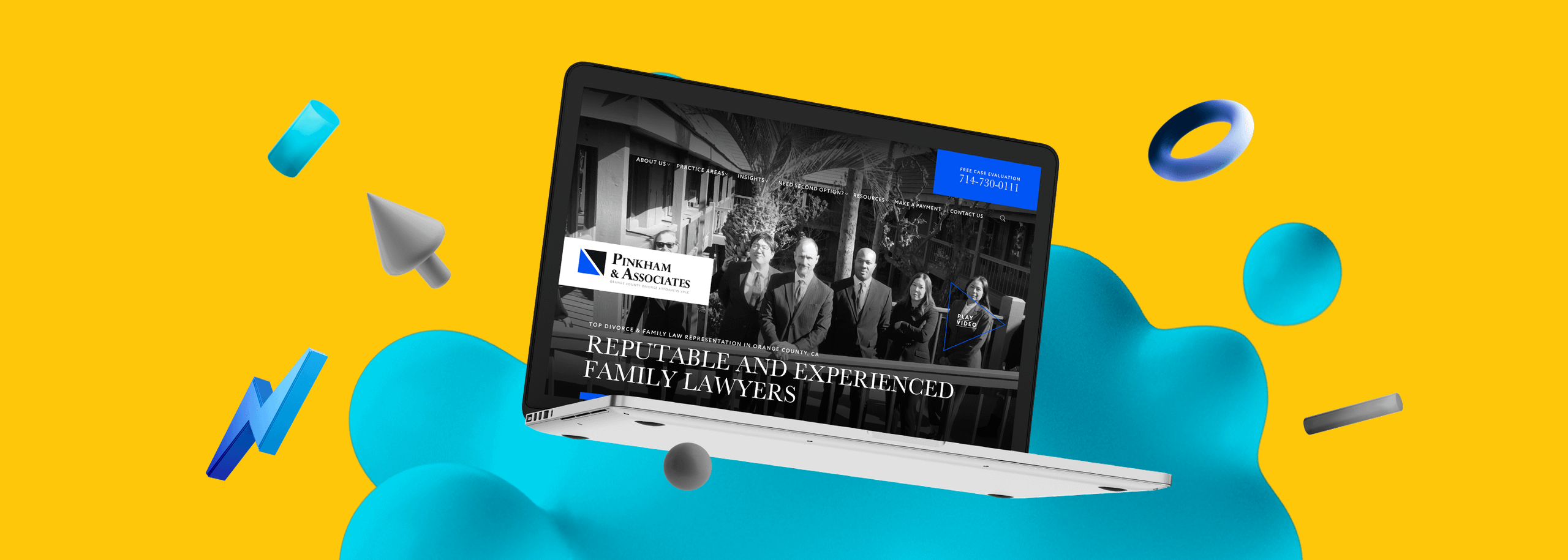 a laptop showing a law firm website homepage