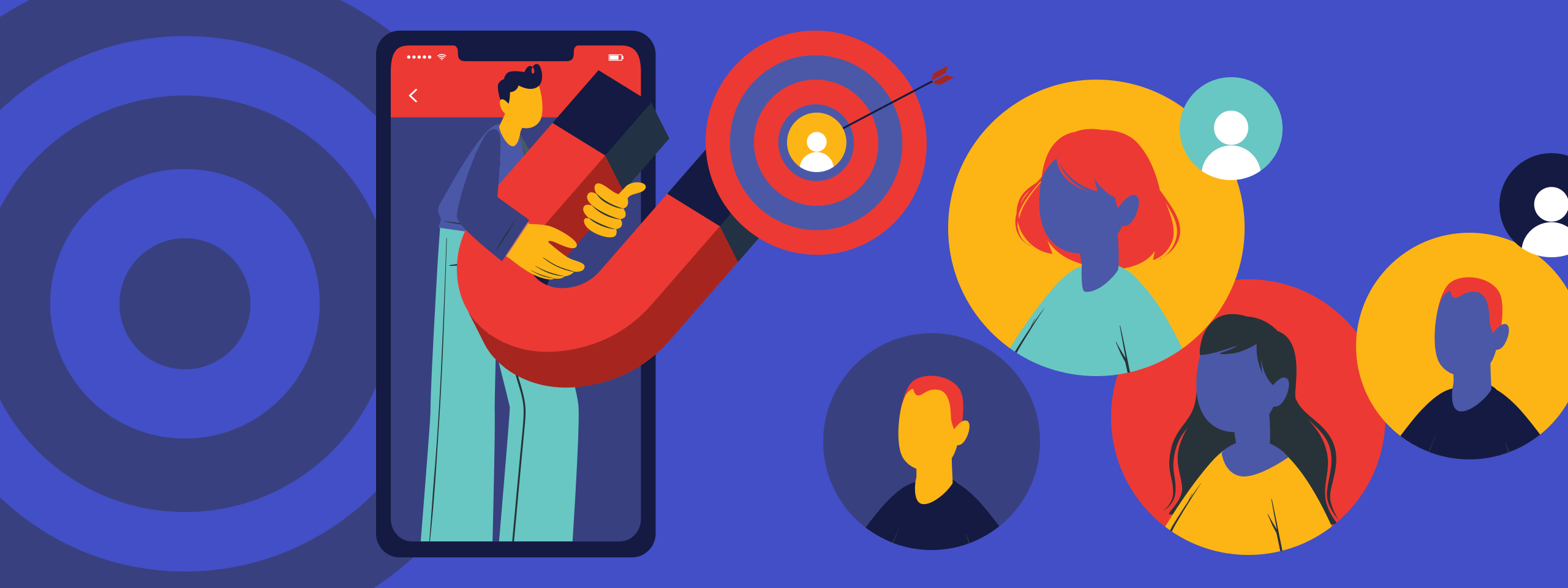 guy holding bullseye in front of a lot of heads