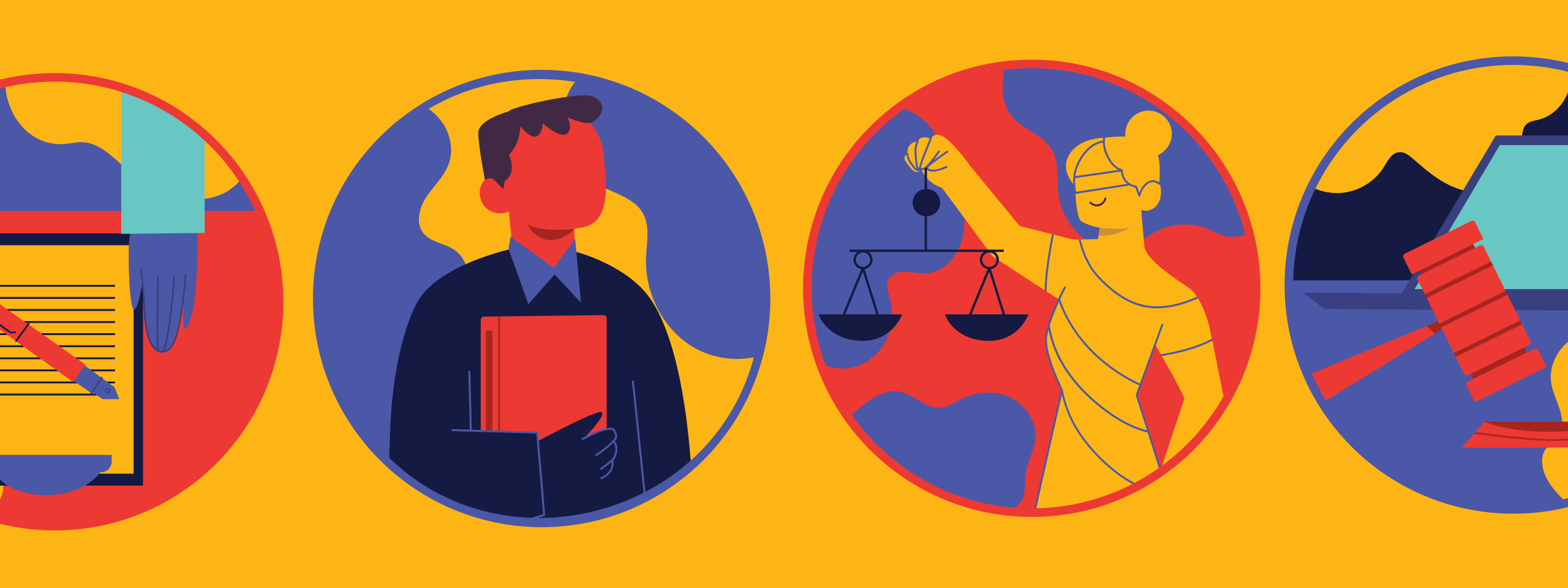 different legal symbols in a horizontal row